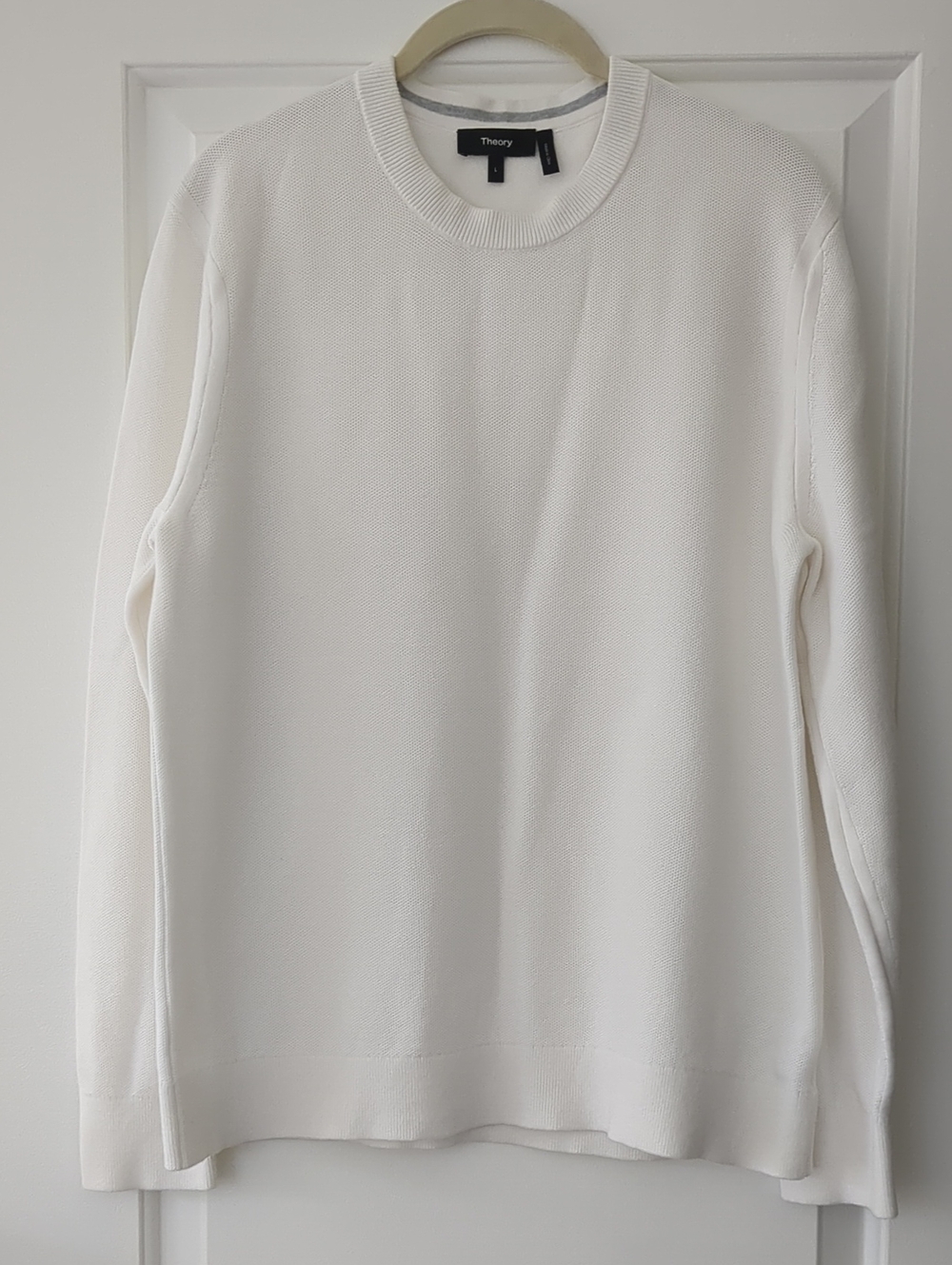 Theory White Crew Neck Knit Cotton Sweater Large